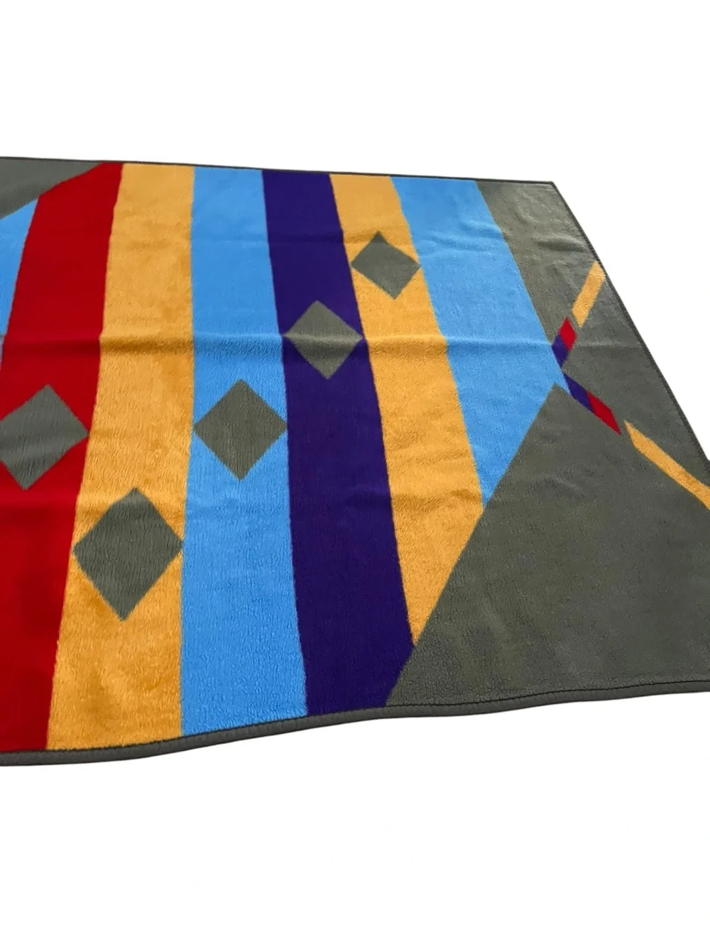 Vintage 1970s DOLAN Velour Blanket, Retro Geometric Design, 66 × 54 in